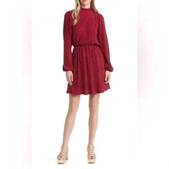 Floret Studios Dresses & Skirts - FLORET STUDIOS Gauzy Dress Womens Size XS Burgandy Mini Long Sleeve Wedding